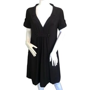 ADRIANNA PAPELL‎ Size 10 A-line Black Dress Pleated Thick Office Classic Funeral